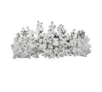 Artificial Pearl Hairband Rhinestone Bridal Crown Trendy Pearl Crystal Diamonds Wedding Headband Hair Accessories Gold Handmade Headpiece(Silver)