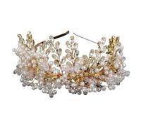 Artificial Pearl Hairband Rhinestone Bridal Crown Trendy Pearl Crystal Diamonds Wedding Headband Hair Accessories Gold Handmade Headpiece(Gold)