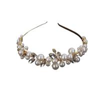 Artificial Pearl Hairband Wedding Head Jewelry Pearls Crown Women Handmade Headbands Rhinestones Bride Diadem Hairbands Bridal Hair Accessories(Gold)