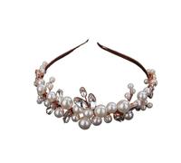 Artificial Pearl Hairband Wedding Head Jewelry Pearls Crown Women Handmade Headbands Rhinestones Bride Diadem Hairbands Bridal Hair Accessories(Rose gold)