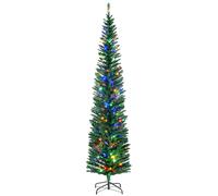 HOMCOM 7.5ft Pencil Artificial Christmas Tree w/ Colourful LEDs - Steel Base, Green