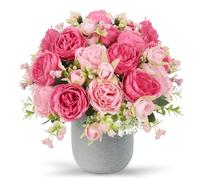 Artificial Peonies Silk Flowers, Pink Faux Peony Bouquet 2 Bundles Florals Arrangements Decor for Farmhouse Home Boho Wedding Table Centerpiece, Fake Plastic Flower Bulk for Vase Decoration (Mix Pink)