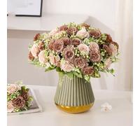 Artificial Peony Bouquet Silk Fake Flower Bunch Cream White Floral Arrangement Wedding Centerpiece Home Decor (Coffee)
