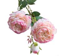 Artificial Peony Flowers 3 Heads Silk Rose Bouquet 61cm Tall Faux Floral Arrangement Realistic Looking Plants for Home Office Living Room Decoration Indoor Outdoor Wedding Party(White pink edge)