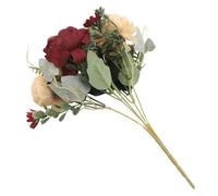 Artificial Peony Rose Bouquet, Realistic Fake Flowers with UV Resistant Plastic for Home Garden Wedding Decor, Vibrant Fall Centerpiece Arrangement for Indoor Outdoor Events - Pink(Burgundy)