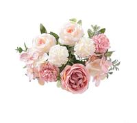 Artificial Peony Rose Hydrangea Bouquet with 7 Silk Flower Heads for Wedding Bridal Parties Table Centerpiece and Home Garden Decoration in Sand Red Pink Purple Yellow Orange White(Pink)