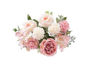 Artificial Peony Rose Hydrangea Bouquet with 7 Silk Flower Heads for Wedding Bridal Parties Table Centerpiece and Home Garden Decoration in Sand Red Pink Purple Yellow Orange White(Pink)