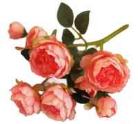 Artificial Peony Silk Flower Bouquet 5 Head Small Arrangement Lifelike Multi Layer Petals Realistic Texture Rich Color 30cm Height For Wedding Home(Pink)