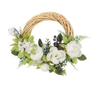 Artificial Peony Wreath Silk Floral Vine Circle With Blueberry Berries Green Leaves Handcrafted 45x40cm Spring Summer Door Wall Decor For Home Wedding Office
