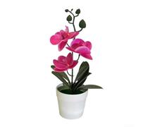 Artificial Phalaenopsis Bonsai 3D Fake Flower Potted Plant | Plastic Material, Lifelike 3-leaf Design, No Watering Needed,For Office Decor, Compact 26X12x12cm Size