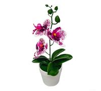 Artificial Phalaenopsis Bonsai 3D Fake Flower Potted Plant | Plastic Material, Lifelike 3-leaf Design, No Watering Needed,For Office Decor, Compact 26X12x12cm Size