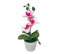 Artificial Phalaenopsis Bonsai 3D Fake Flower Potted Plant | Plastic Material, Lifelike 3-leaf Design, No Watering Needed,For Office Decor, Compact 26X12x12cm Size
