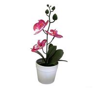 Artificial Phalaenopsis Bonsai 3D Fake Flower Potted Plant | Plastic Material, Lifelike 3-leaf Design, No Watering Needed,For Office Decor, Compact 26X12x12cm Size