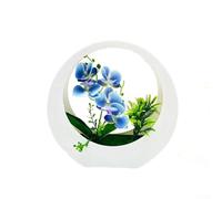 Artificial Phalaenopsis Moonshaped Orchid Plant in Stylish Wall Mounted Pot with Adjustable Branches for Personalized Indoor Display (Blue)