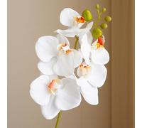 Artificial Phalaenopsis Orchid Stem Bouquet 17.7-inch Real-Touch Soft PVC Fake Flowers with 5 Blooms Lifelike Wedding Home Décor for Table Centerpieces White/Pink/Orange(White)