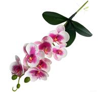 Artificial Phalaenopsis Orchid With Lifelike 3D Print Design Including 7 Flowers And 3 Leaves Mounted On Single Stem For Styling Use(Purple Heart)