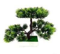 Artificial Pine Bonsai 26cm Fake Plant Green Yellow Red Orange Plastic for MINI Tree for Home Office Tabletop Shelf Garden Decor(Green)