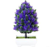 Artificial Pine Bonsai Tree 22cm Realistic Silk Plant Silk Flower Pine Bonsai 22cm Plastic Pot Decor Desktop Artificial Tree 22cm for Office Shelf Home 22cm Tall Fake Pine Plant in Pot Green(Blue)