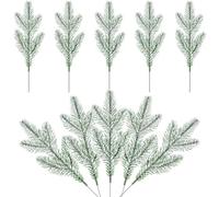 Artificial Pine Branches 10PCS 5-Branches Snowy Faux Pine Needles Branches 9.7 Inch Flocked Faux Greenery Tree Picks for Xmas Crafts Garland Wreath Making Christmas Decorations Christmas Greenery Pine