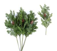 Artificial Pine Branches 5Pcs Christmas Tree Picks Large Green Needles With Cones for DIY Garland Wreath Home Garden Decoration, 45cm/17.7Inches