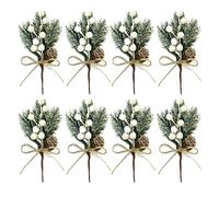 Artificial Pine Branches, Christmas Berries Pine Cones Artificial Branches Holly Stem Xmas Garland Decor White 8pcs, Christmas Picks