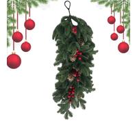 Artificial Pine Branches Handmade Artificial Red Berries Garland | Faux Red Berry Stems for Christmas Tree Table Mantle Wall Window Stairs Railing Living Room Indoor Outdoor