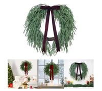 Artificial Pine Cedar Christmas Wreath, 35cm Holiday Front Door Wreath with Red Bow, Artificial Plants Green Christmas Wreath Indoor Outdoor Winter Greenery Home Decoration