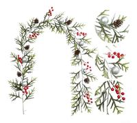 Artificial Pine Garland With Berries Cones Balls 200cm Green Plastic Vine