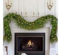 Artificial Pine Garland with LED Lights, Battery Operated Christmas Decor for Door, Mantle, Wall - 6ft/9ft Realistic Green Garlands for Xmas Holiday Festive Home Decor (6FT)