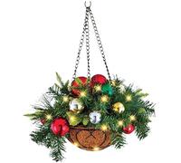 Artificial Pine Hanging Flower Basket - 15.7x8" with Realistic Christmas Balls for Outdoors Courtyard Porch Decor