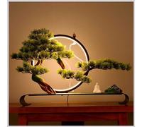Artificial Pine Tree - Faux Potted Plant with Lamp & Backflow Incense - Realistic Decoration for Home, Office, Bedroom, Farmhouse - Zen Welcome Design