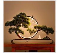 Artificial Pine Tree - Faux Potted Plant with Lamp & Backflow Incense - Realistic Decoration for Home, Office, Bedroom, Farmhouse - Zen Welcome Design