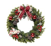 Artificial Pine Wreath, 45cm Christmas Faux Wreath Red Berry Pinecone Green Leaves Wreath Garlands for Front Door Wall Window Wedding Party Decoration