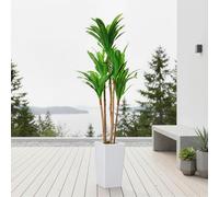 Artificial Plant 4.8FT Faux Dracaena Tree, Fake Potted Yucca Tree with Wood Trunk & White Tall Planter, Indoor Tropical Floor Plant Decorative Evergreen for Living Room Entryway Porch Office