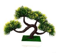 Artificial Plant, 8.26in Dragon Claw Pine Bonsai Realistic Fake Tree Low Maintenance Decor for Home Office Desk(Green Belt Yellow)