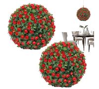 Artificial Plant Topiary Ball | Flowering Boxwood Topiary Balls - Pack of 2 Rustproof Hanging Decorative Ornaments for Home Garden Patio Balcony Wedding Celebration