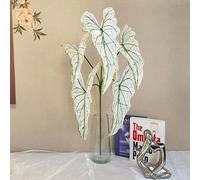 Artificial Plants 4Pcs Taro Leaves 26.7" Fake Taro Giant Elephant Ear Leaf Tropical Begonia Green Shrubs Bushes for Garden Porch Window Box Shop Office Home Wedding Decor（White）