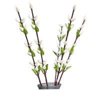 Artificial Plants, 5Pcs Pussy Willow Branches for Vases, 20in Flocked Pussywillows with Green Leaf, Faux Branches for Vase