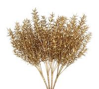 Artificial Plants for Christmas Decor, PASYOU Plastic Grass Fake Shrubs Simulation Sharp Leaves Indoor Outdoor Home Garden Planter Filler Party Hotel Verandah Wedding Faux DIY Decoration - Gold 4 Pack
