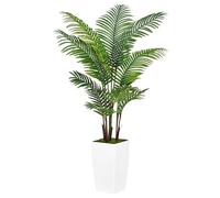 Artificial Plants Indoor - Fake Tree with White Tall Planter - Faux Floor Large Plant in Pot - Evergreen Artificial Silk Trees for Home Office Living Room Decor Indoor (Palm Tree 5FT)