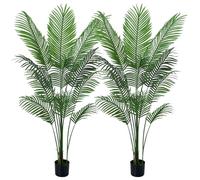 Artificial Plants Indoor Outdoor Fake Palm Tree 160cm/5.25FT Large Lifelike Fake Plant with 12 Leaves, Perfect Faux Plants in Pot for House Garden Home Office Decoration Housewarming Gift (2Packs)