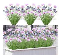 Artificial Plants Outdoor Artificial Grass Greenery Stems Fake Flowers Butterfly Shrub Bushes UV Resistant Fake Wheat Grass Plant Faux Plastic Plants for Indoor Window Garden Decor (12, Butterfly)