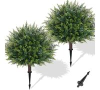 Artificial Plants Outdoor, Fake Bushes, 23'' Artificial Cedar Topiary, 2Pcs | UV-Resistant, Waterproof, Easy Installation, Ground Spike Included, Indoor and Outdoor Courtyard Use, Front Porch Decor