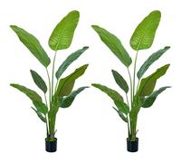 Artificial Plants Outdoor Indoor Bird of Paradise 160cm/5.25FT Large Fake Plant Tropical Palm Tree with 12 Leaves, Perfect Faux Plant in Pot for House Garden Home Decoration Housewarming Gift (2Packs)