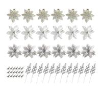 Artificial Poinsettia Christmas Decoration Set, Silver