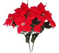Artificial Poinsettia Flowers Set of 2 Decorative Christmas Red Pieces