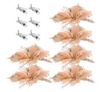 Artificial Poinsettia Flowers with 6 Clips 6pcs for Christmas Tree