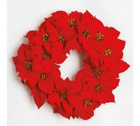 Artificial Poinsettia Round Wreath - Red Faux Fake Foliage Home Wall, Door, Table Decoration - Measures 58cm Diameter Bloom Red One Size
