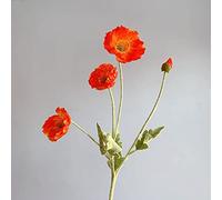 Artificial Poppies Flowers Gorgeous Silk Papaver Rhoeas Flocking Stem, Aesthetic Color Realistic Faux Bouquet (red orange)