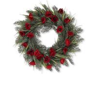 Artificial Poppy Wreath - Red Door Wreath With Pretty Greenery - Handmade Lightweight Faux Poppy Decor